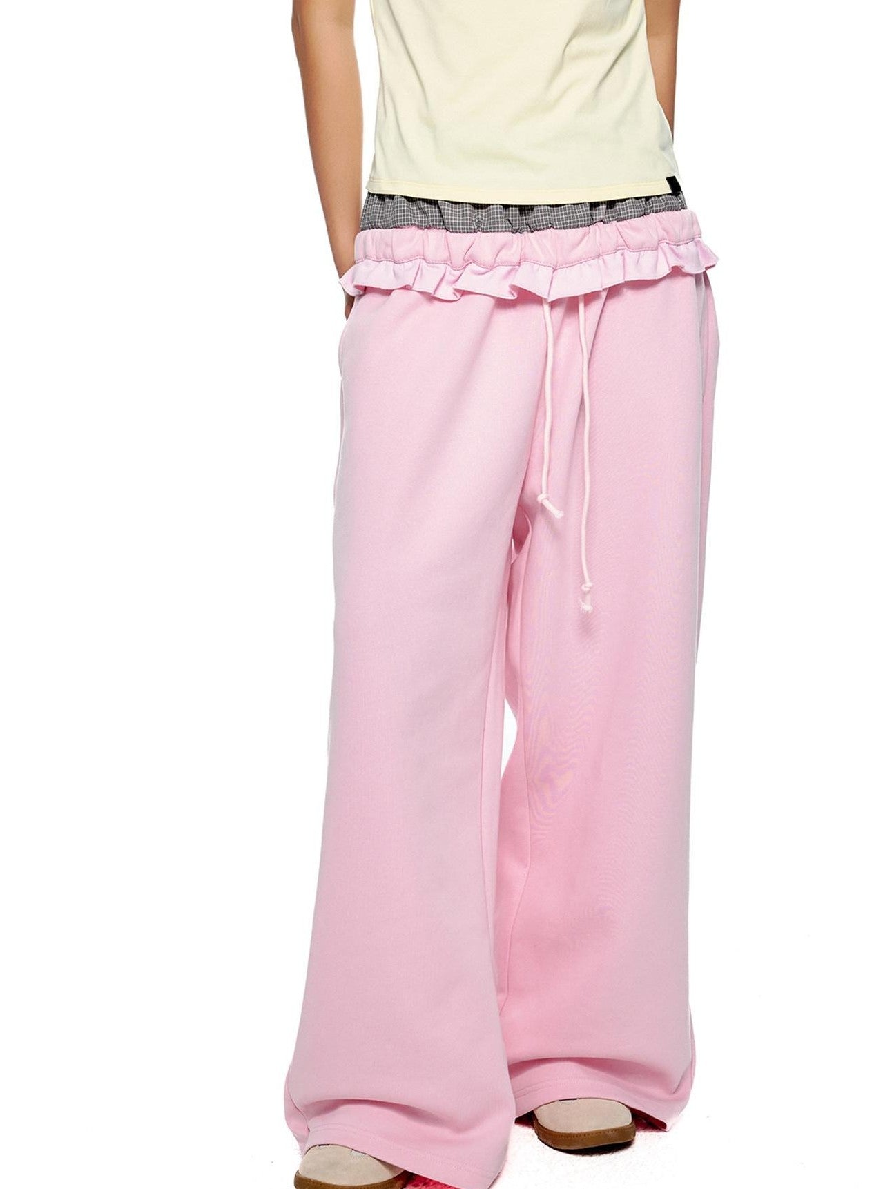 EZEK Checkered Spliced Drawstring Straight Women's Cotton Blend Sweatpants