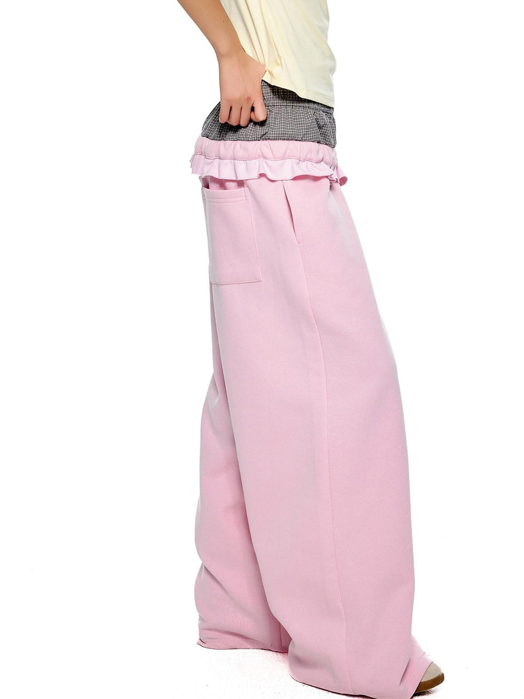 EZEK Checkered Spliced Drawstring Straight Women's Cotton Blend Sweatpants