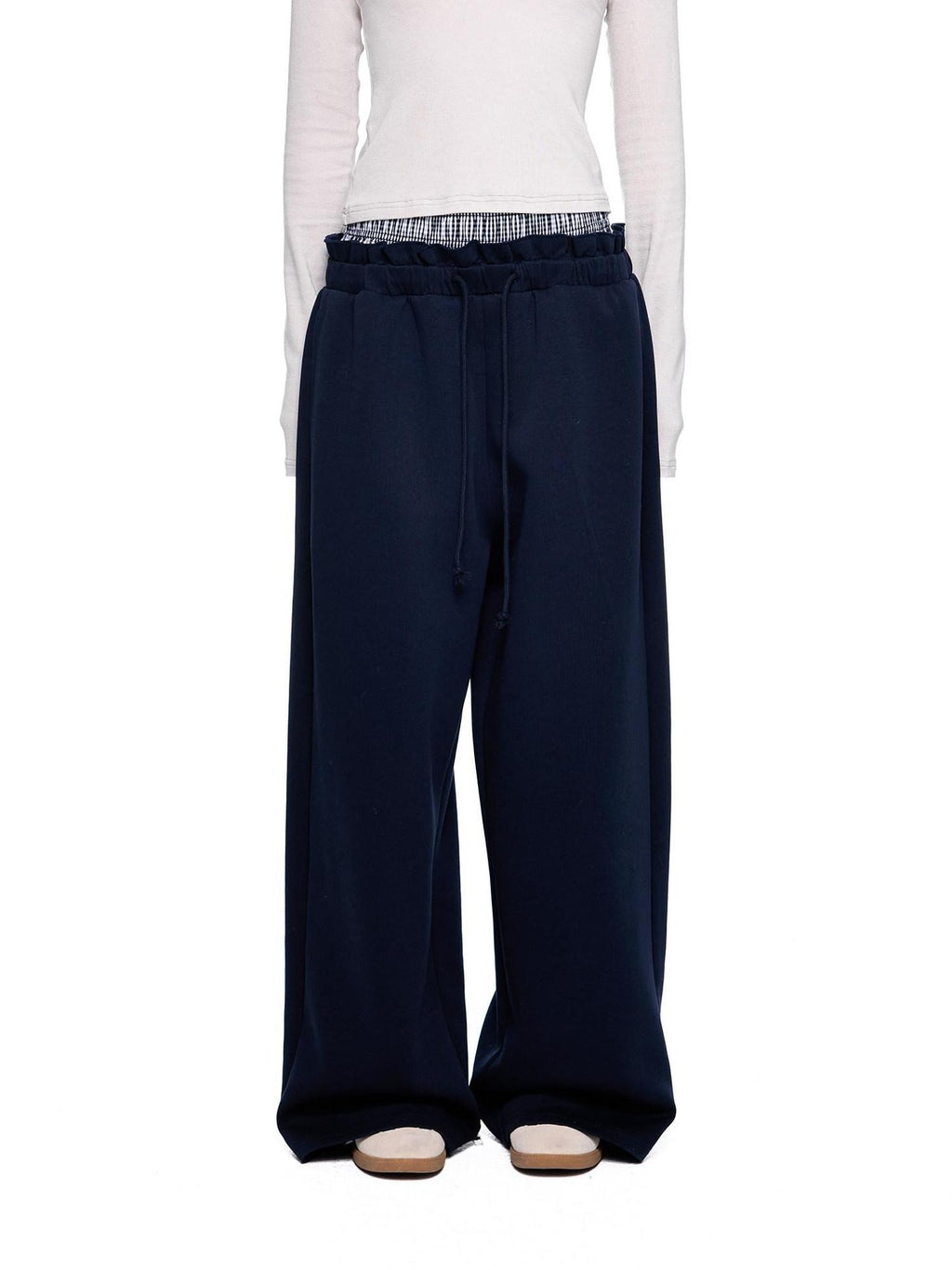 EZEK Checkered Spliced Drawstring Straight Women's Cotton Blend Sweatpants