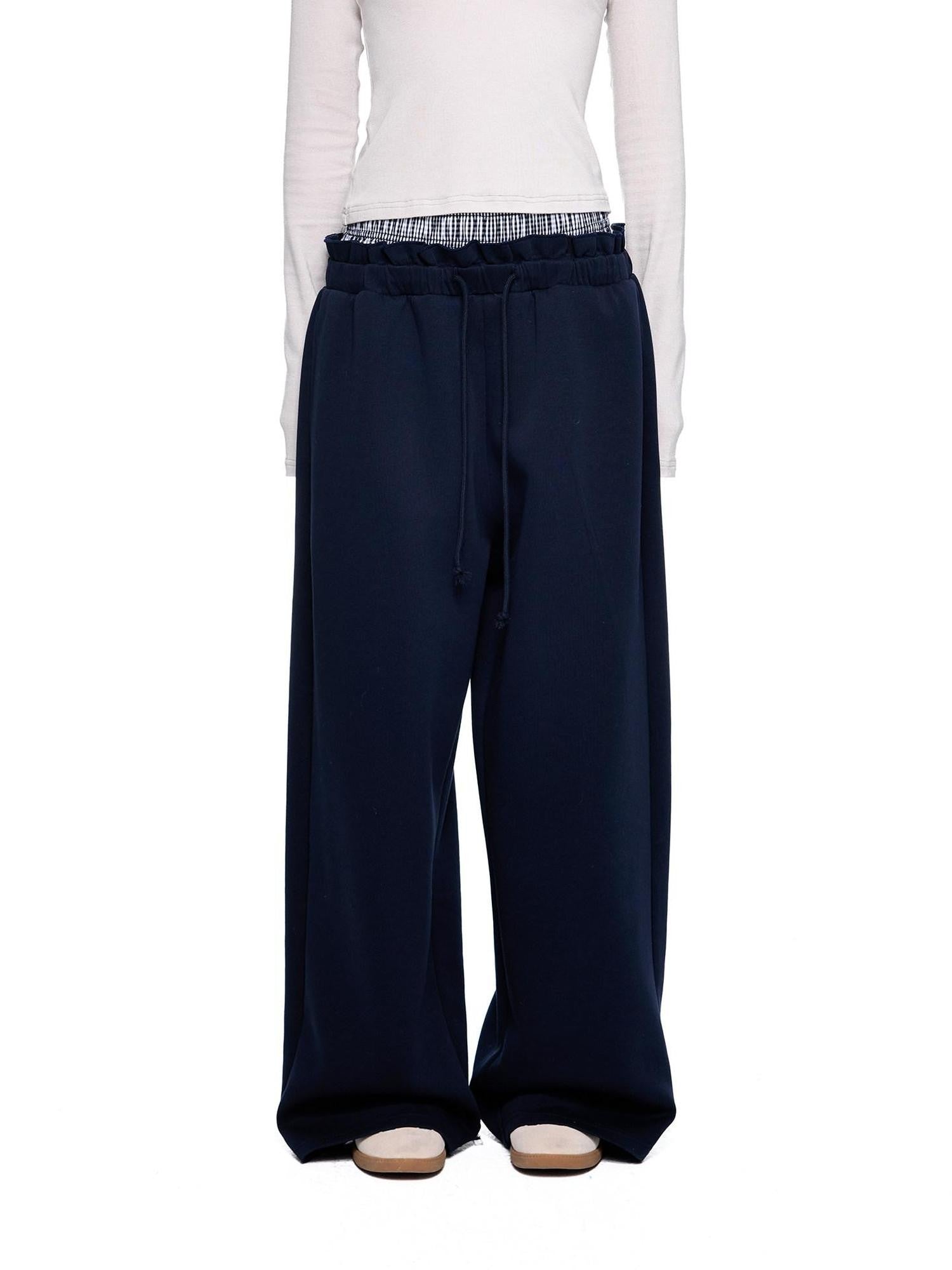 EZEK Checkered Spliced Drawstring Straight Women's Cotton Blend Sweatpants