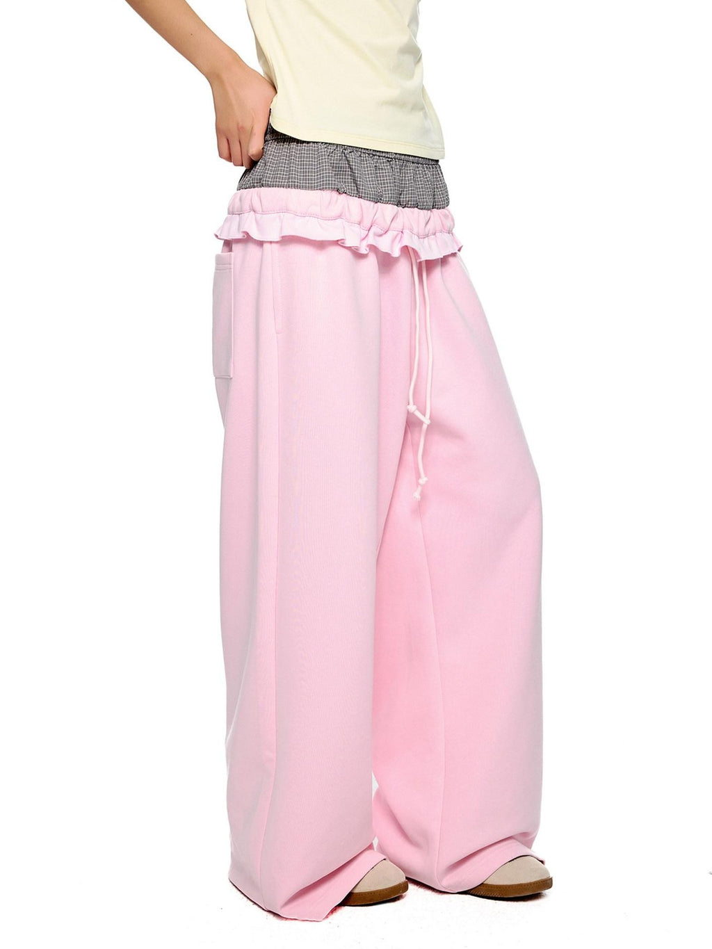 EZEK Checkered Spliced Drawstring Straight Women's Cotton Blend Sweatpants