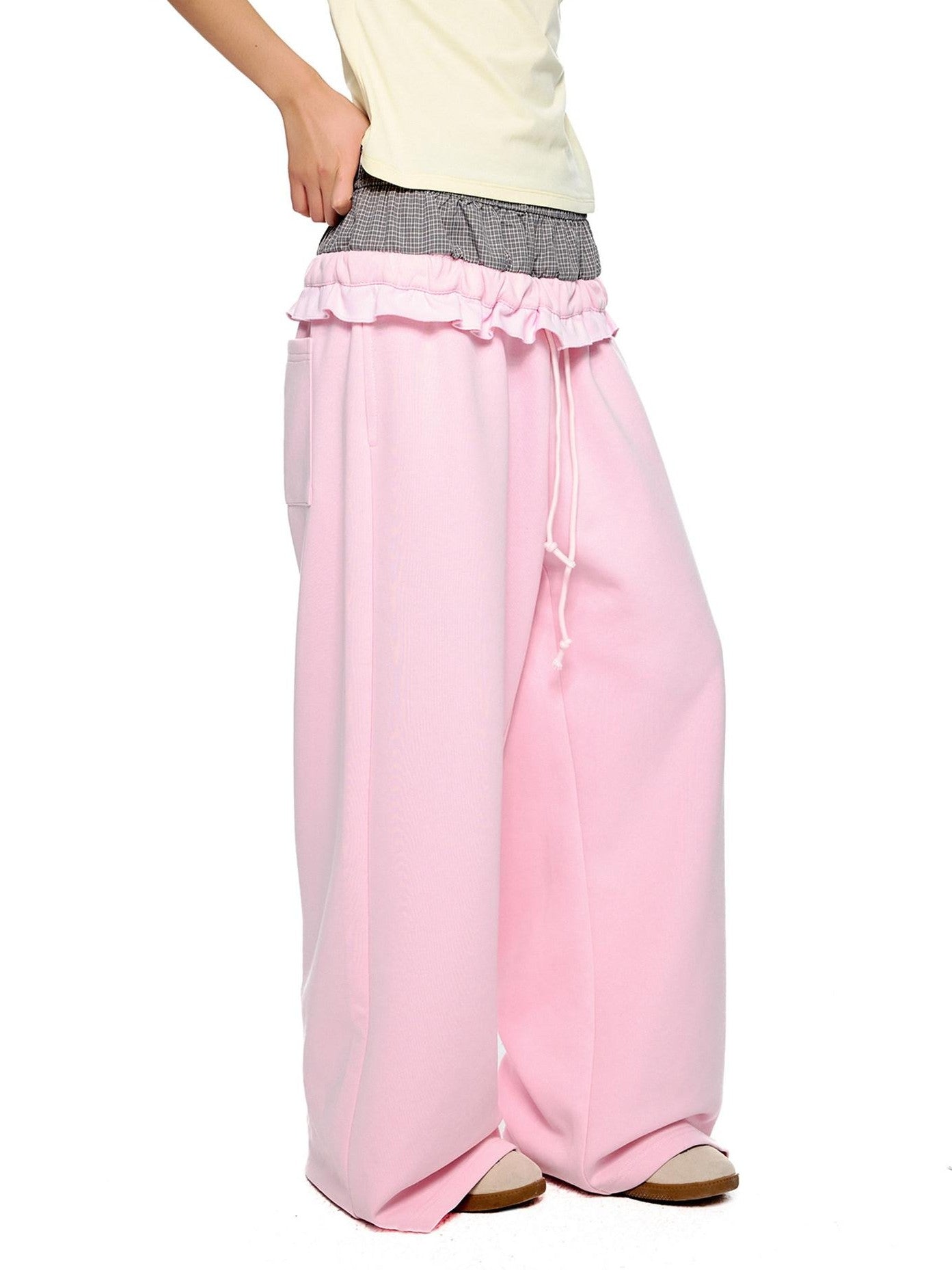 EZEK Checkered Spliced Drawstring Straight Women's Cotton Blend Sweatpants