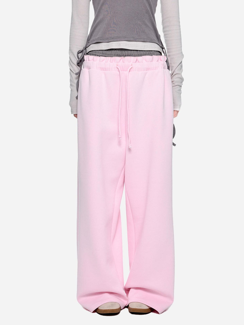 EZEK Checkered Spliced Drawstring Straight Women's Cotton Blend Sweatpants