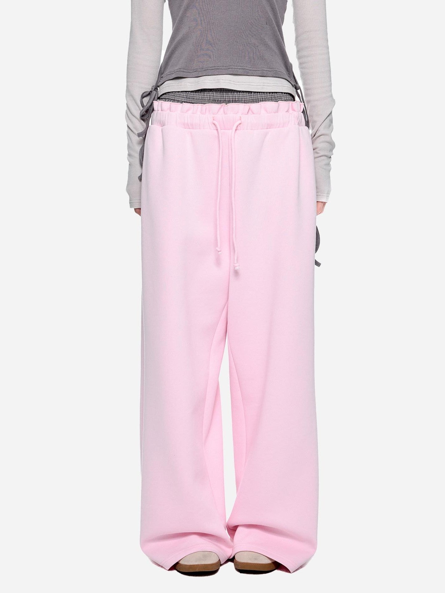 EZEK Checkered Spliced Drawstring Straight Women's Cotton Blend Sweatpants