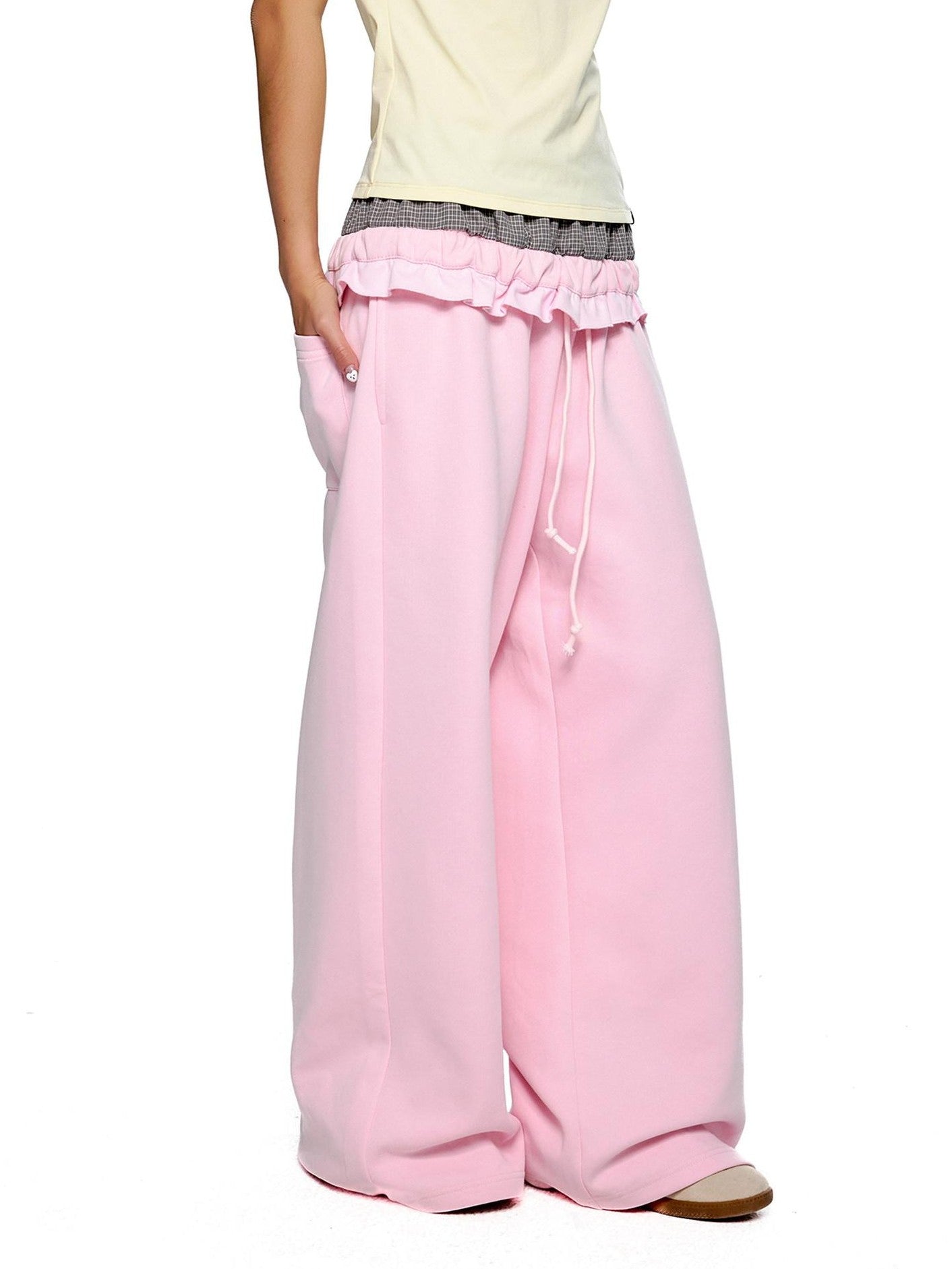 EZEK Checkered Spliced Drawstring Straight Women's Cotton Blend Sweatpants