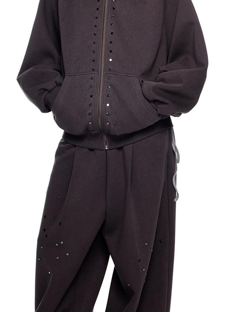EZEK Chocolate Studded Detachable Fur Collar Women's Cotton Blend Zip-up Hoodies