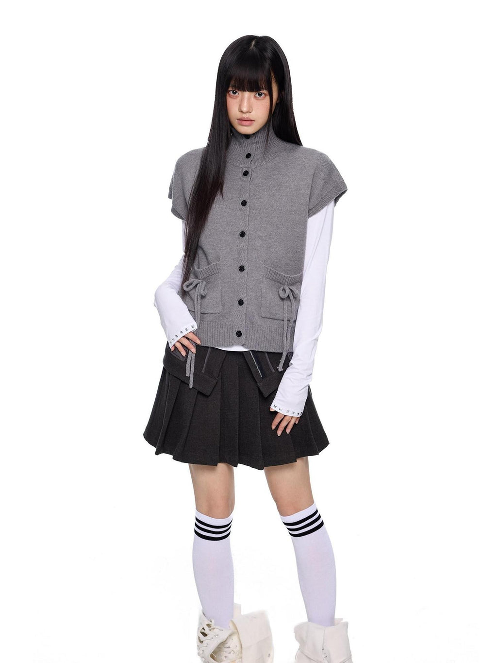 EZEK Chunky High Neck Layered Korean Women's Wool Blend Button-up Cardigans