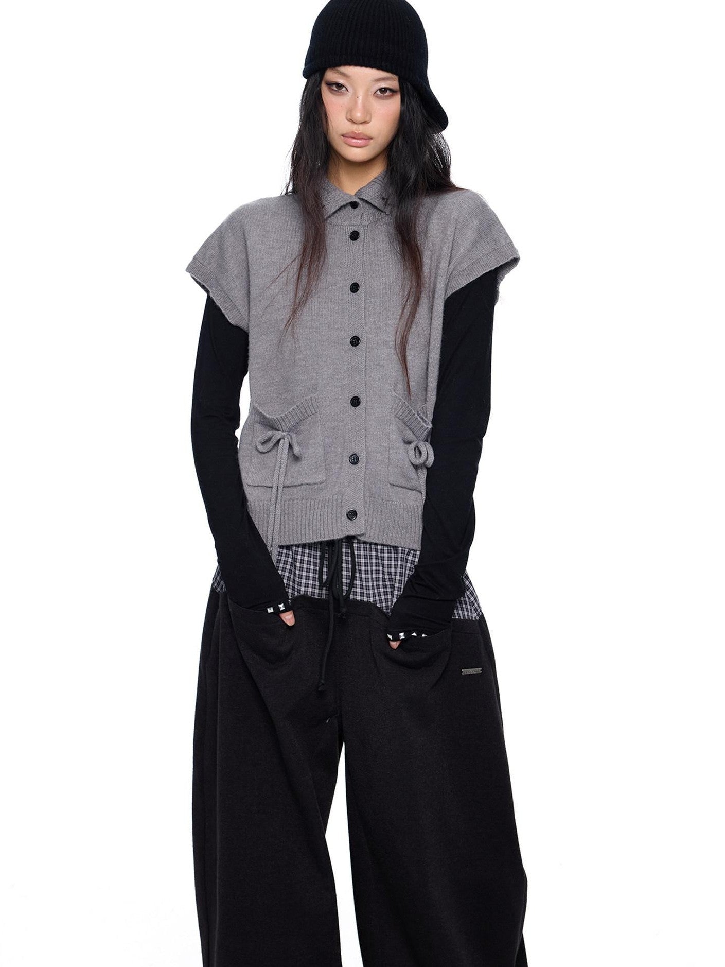 EZEK Chunky High Neck Layered Korean Women's Wool Blend Button-up Cardigans