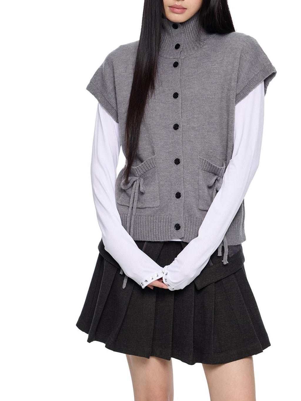 EZEK Chunky High Neck Layered Korean Women's Wool Blend Button-up Cardigans