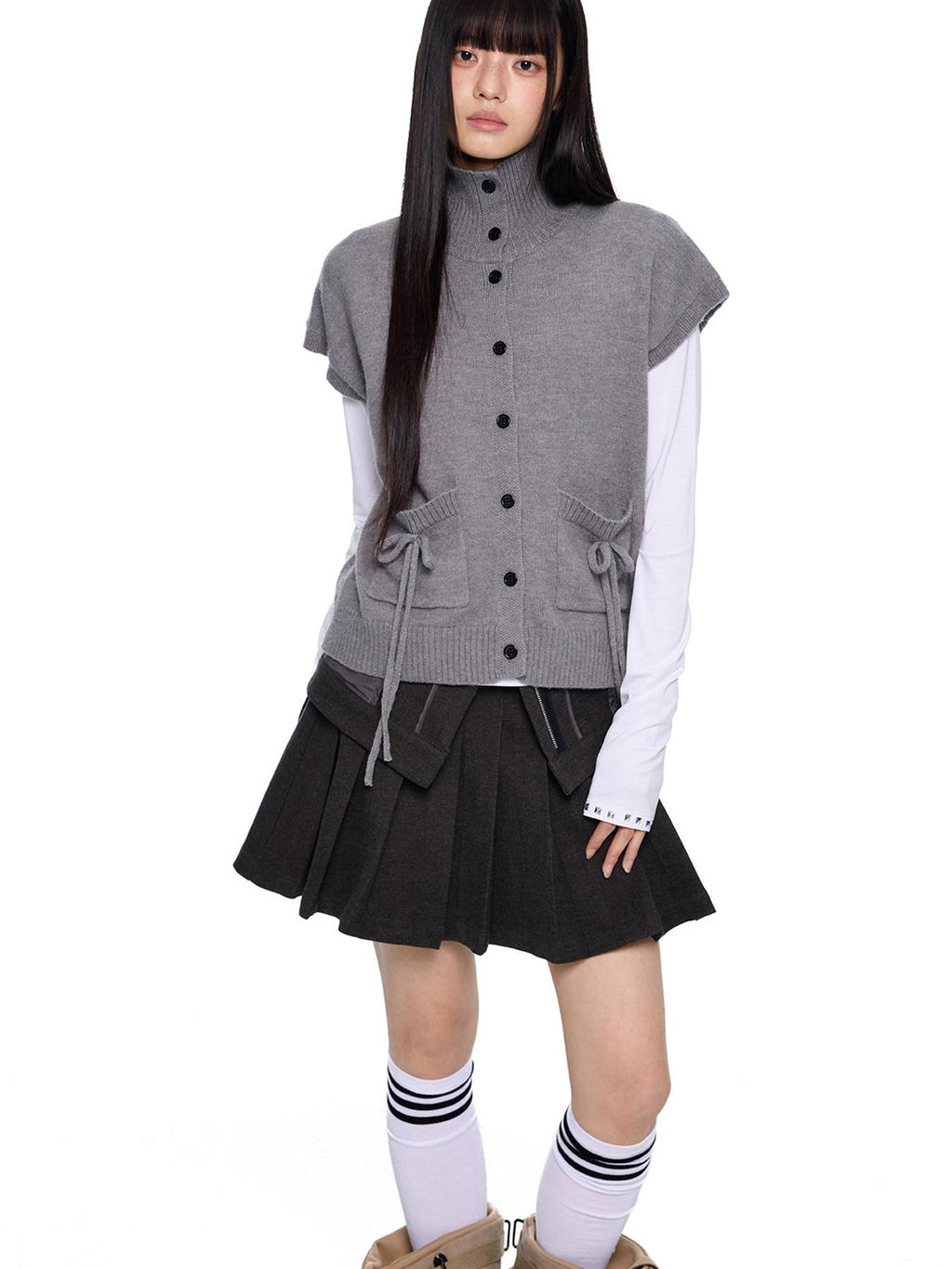 EZEK Chunky High Neck Layered Korean Women's Wool Blend Button-up Cardigans