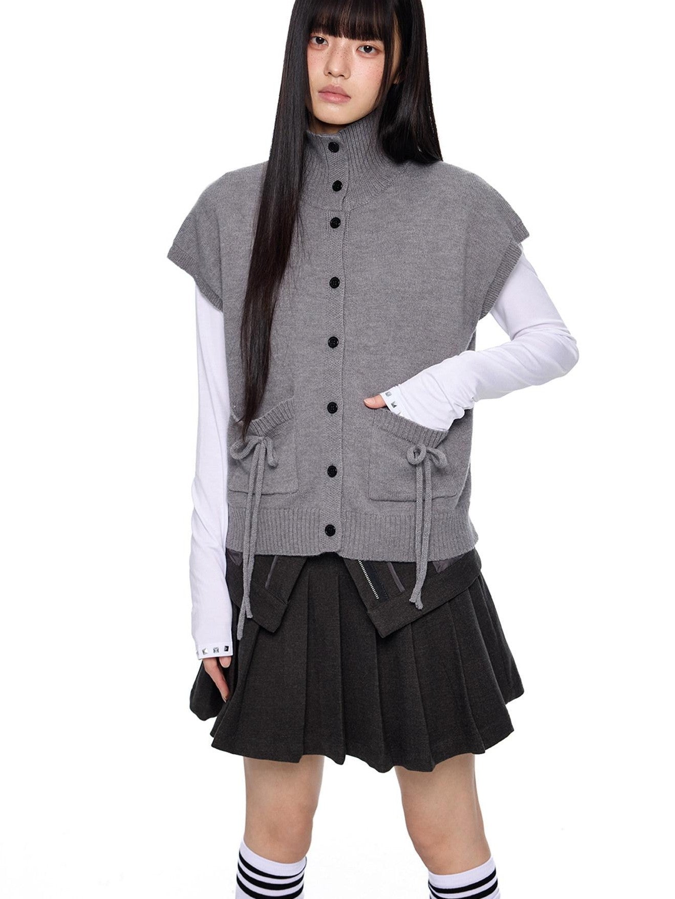 EZEK Chunky High Neck Layered Korean Women's Wool Blend Button-up Cardigans