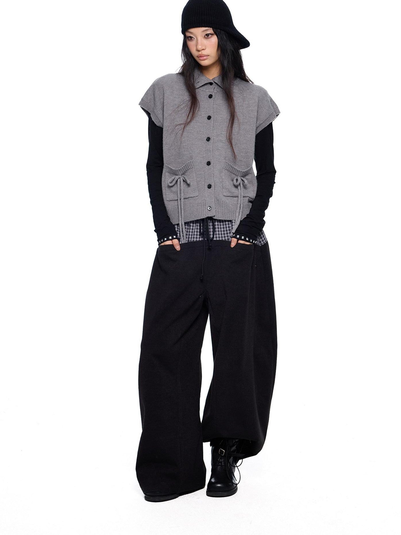 EZEK Chunky High Neck Layered Korean Women's Wool Blend Button-up Cardigans