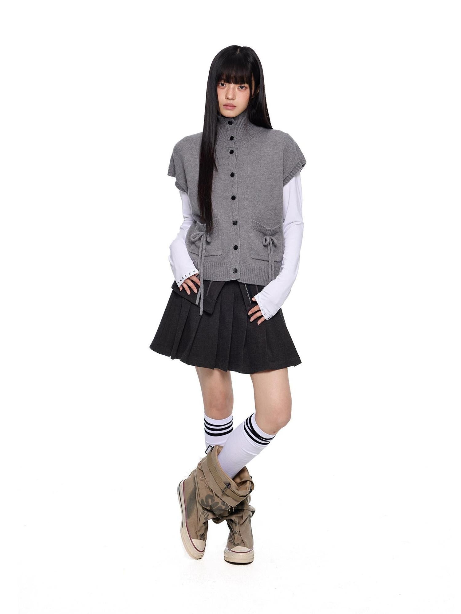 EZEK Chunky High Neck Layered Korean Women's Wool Blend Button-up Cardigans