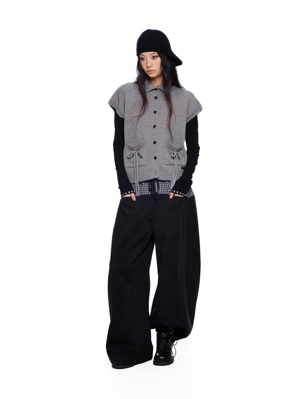 EZEK Chunky High Neck Layered Korean Women's Wool Blend Button-up Cardigans