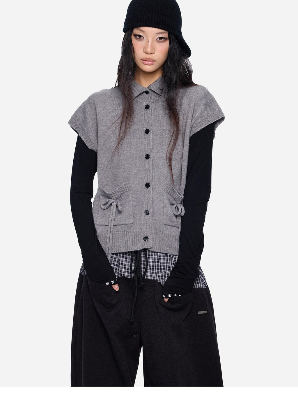 EZEK Chunky High Neck Layered Korean Women's Wool Blend Button-up Cardigans