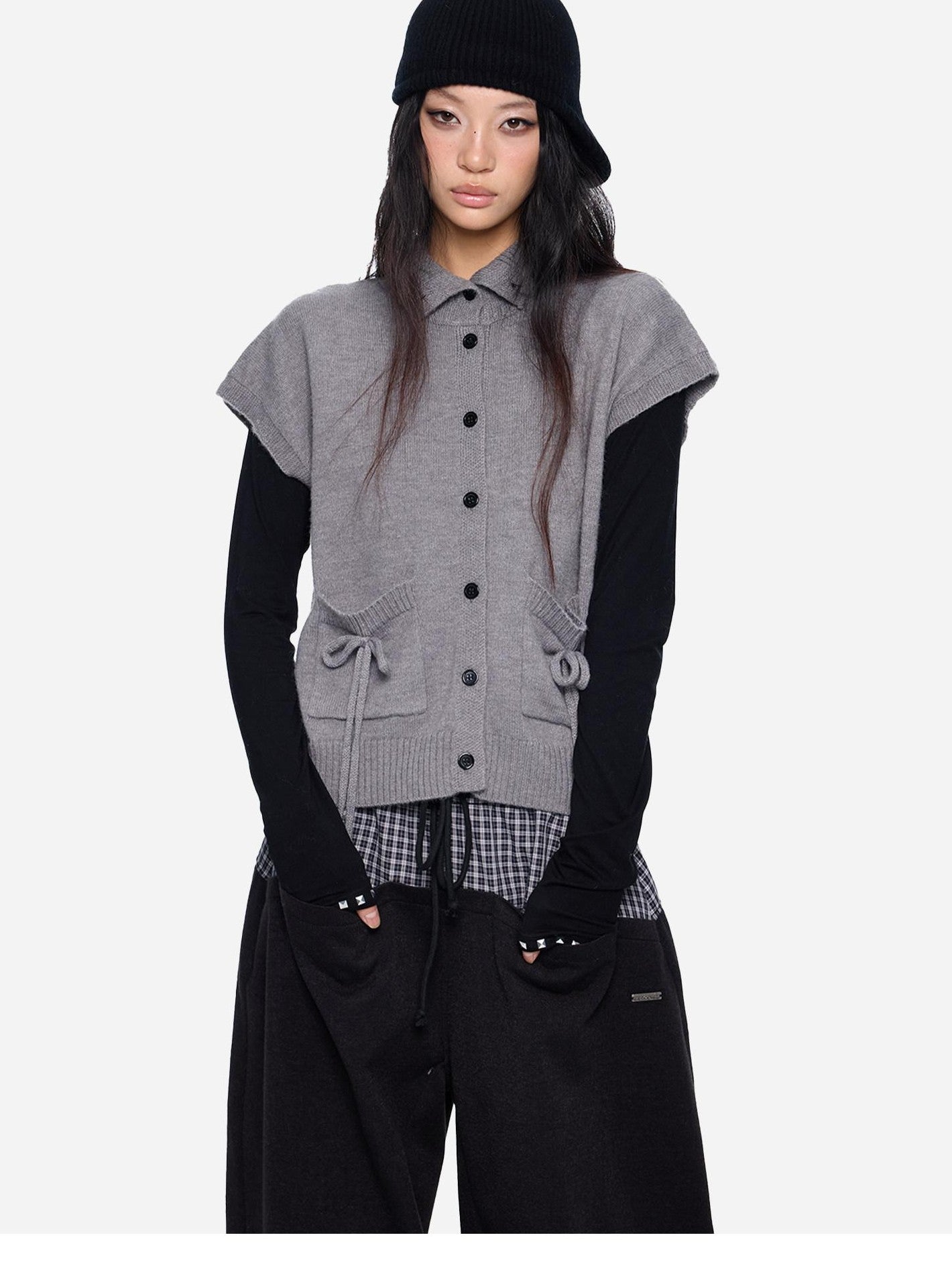 EZEK Chunky High Neck Layered Korean Women's Wool Blend Button-up Cardigans