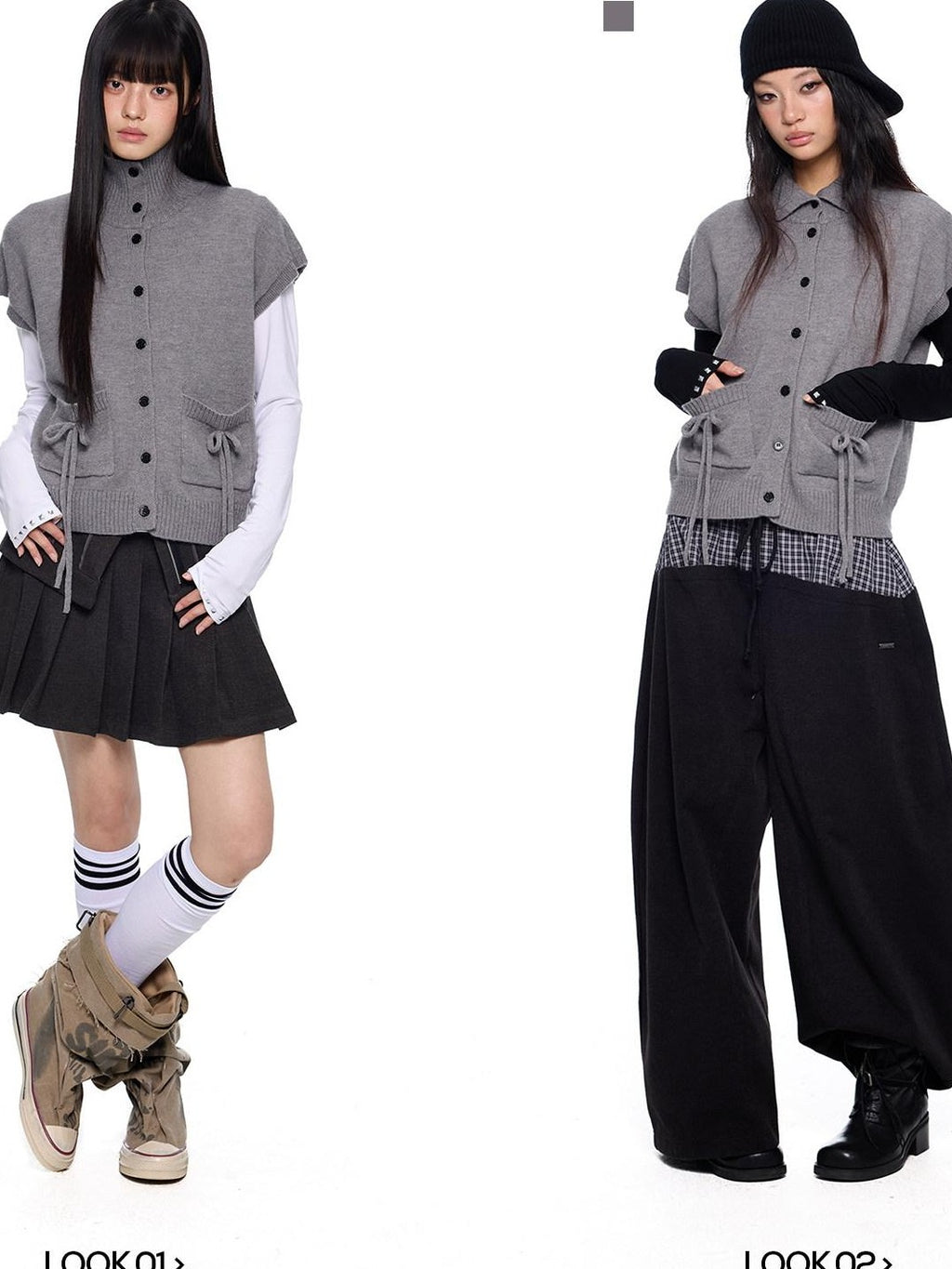 EZEK Chunky High Neck Layered Korean Women's Wool Blend Button-up Cardigans