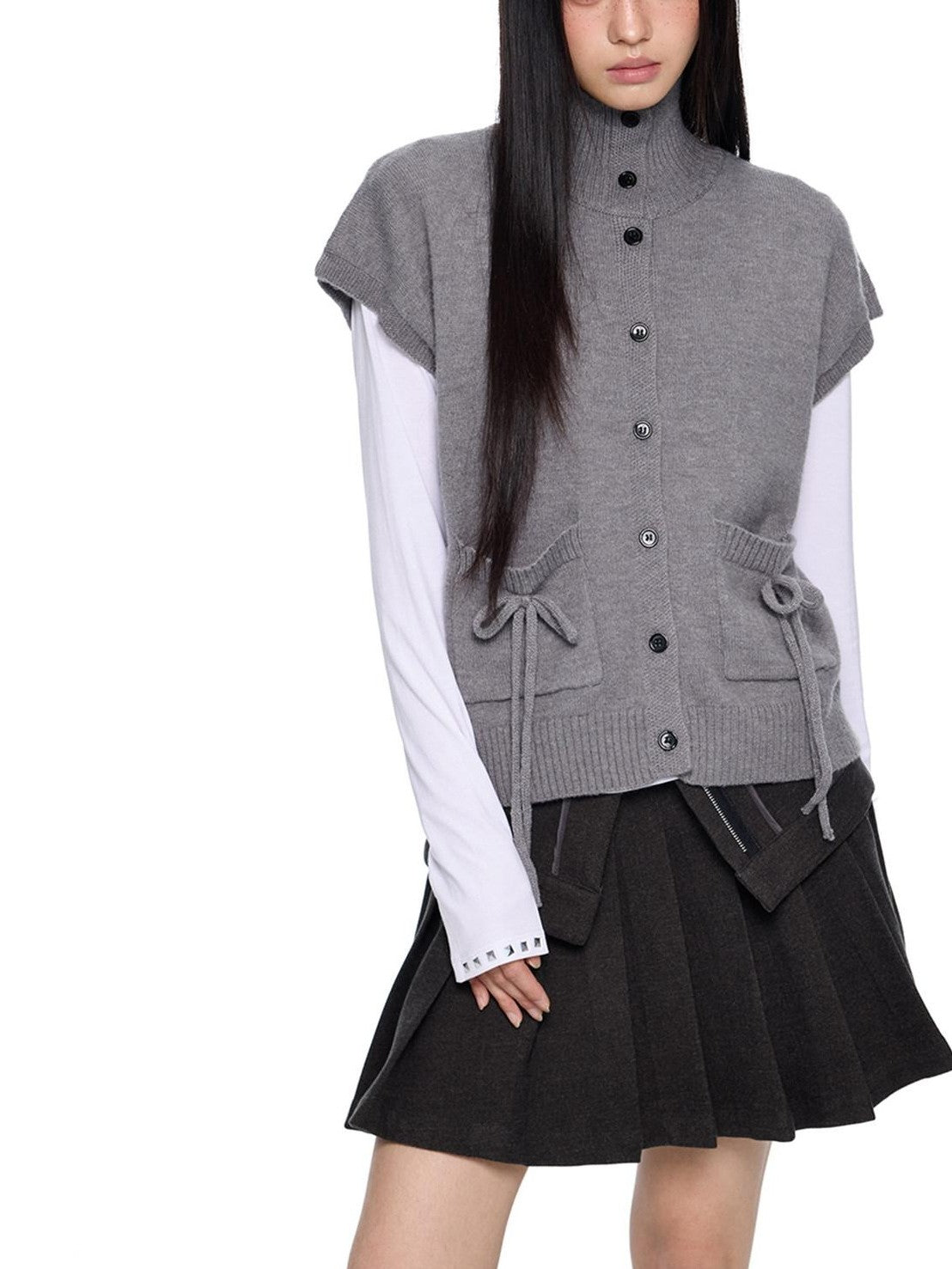 EZEK Chunky High Neck Layered Korean Women's Wool Blend Button-up Cardigans