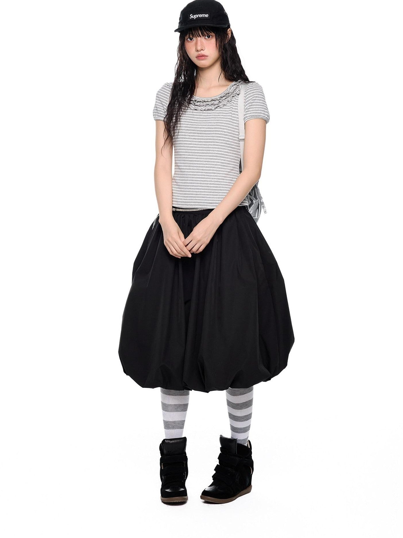 EZEK Cloud Blossom Puff A Line Pocket Mid Waist Women's Polyester Midi Skirts