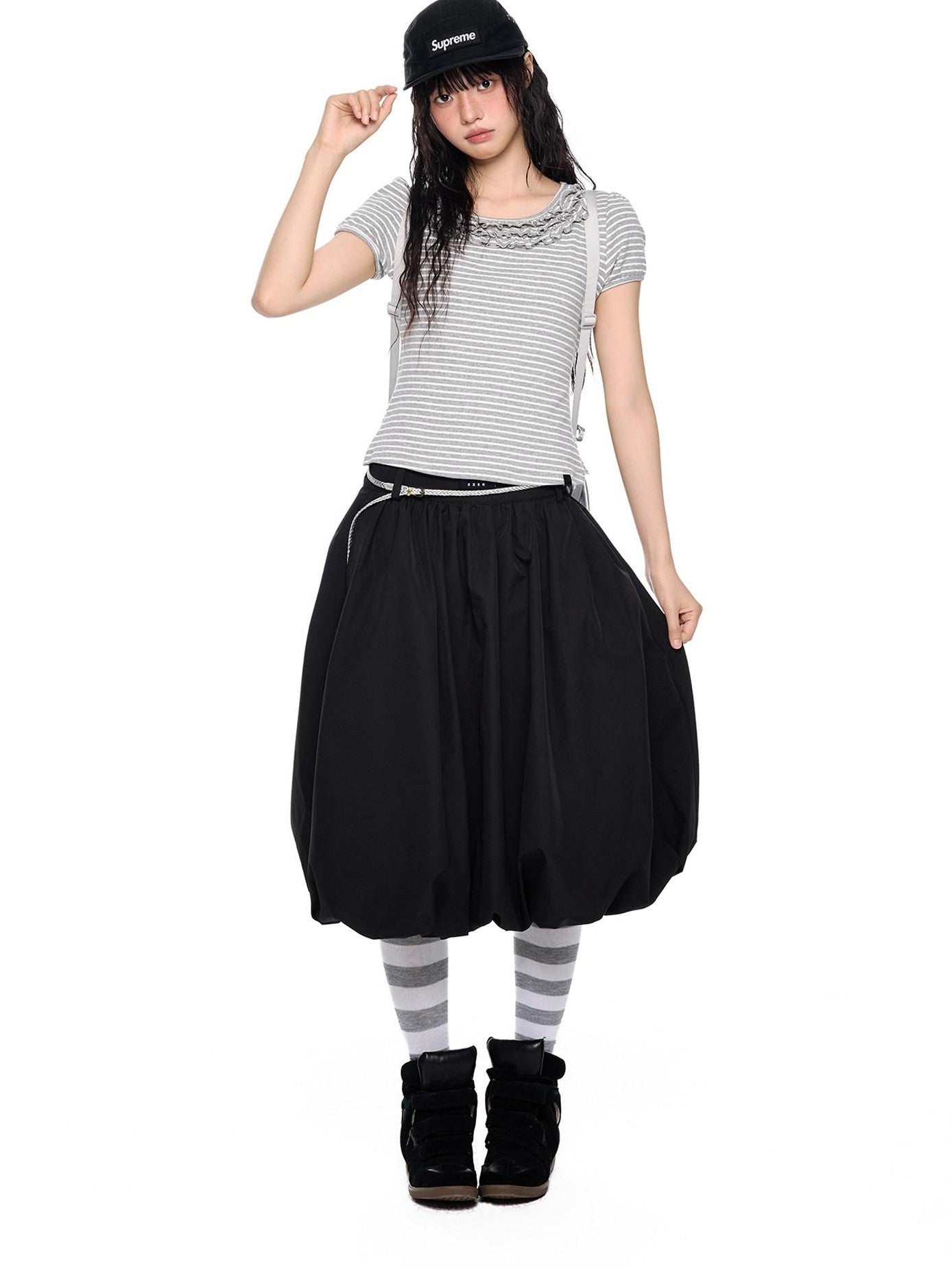 EZEK Cloud Blossom Puff A Line Pocket Mid Waist Women's Polyester Midi Skirts