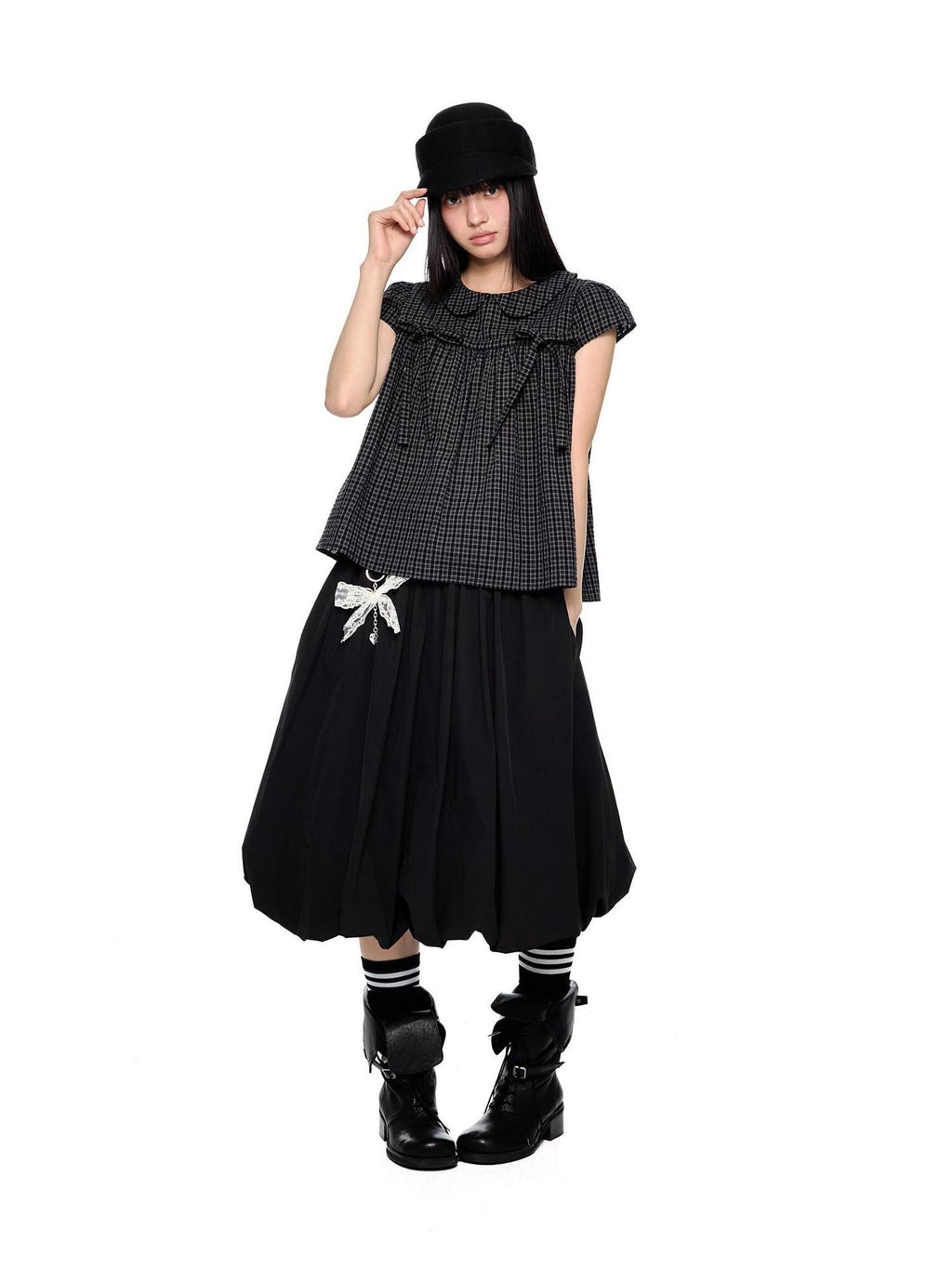 EZEK Cloud Blossom Puff A Line Pocket Mid Waist Women's Polyester Midi Skirts