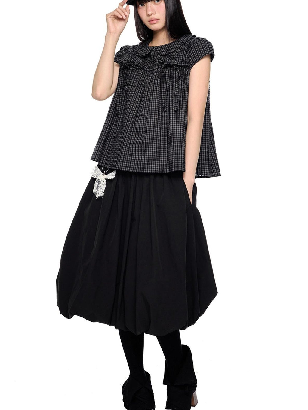 EZEK Cloud Blossom Puff A Line Pocket Mid Waist Women's Polyester Midi Skirts