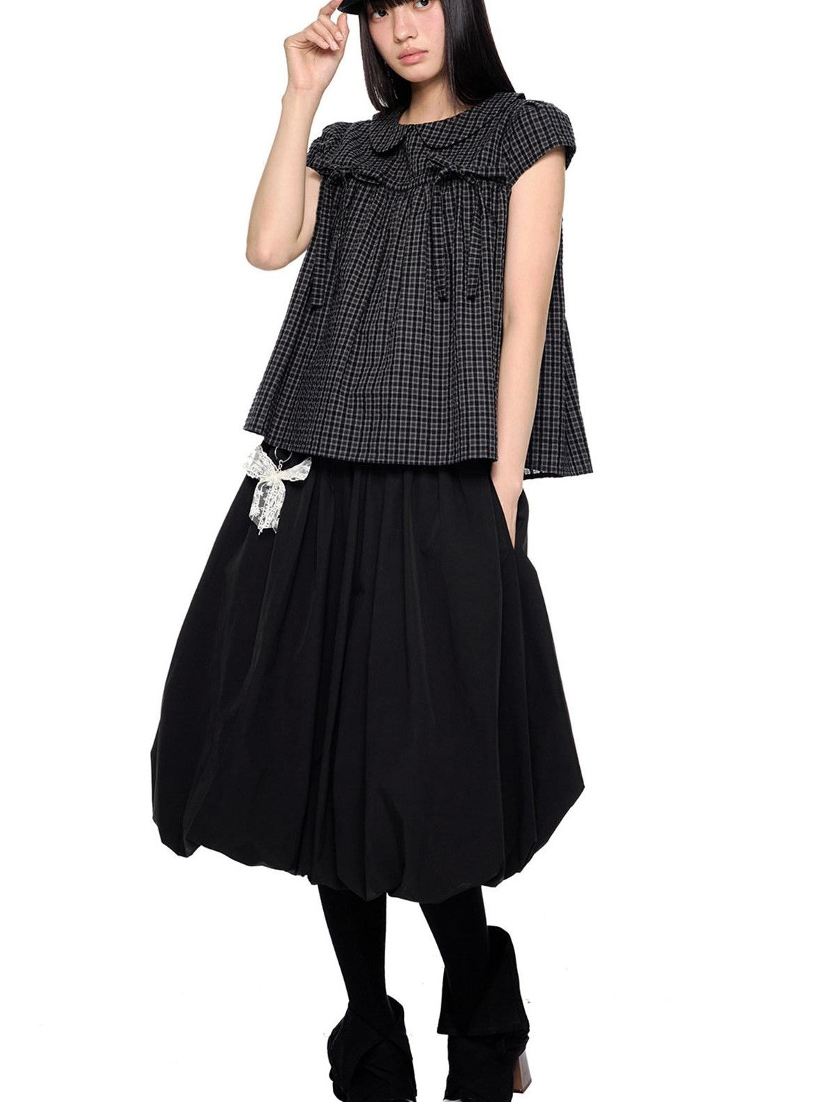 EZEK Cloud Blossom Puff A Line Pocket Mid Waist Women's Polyester Midi Skirts