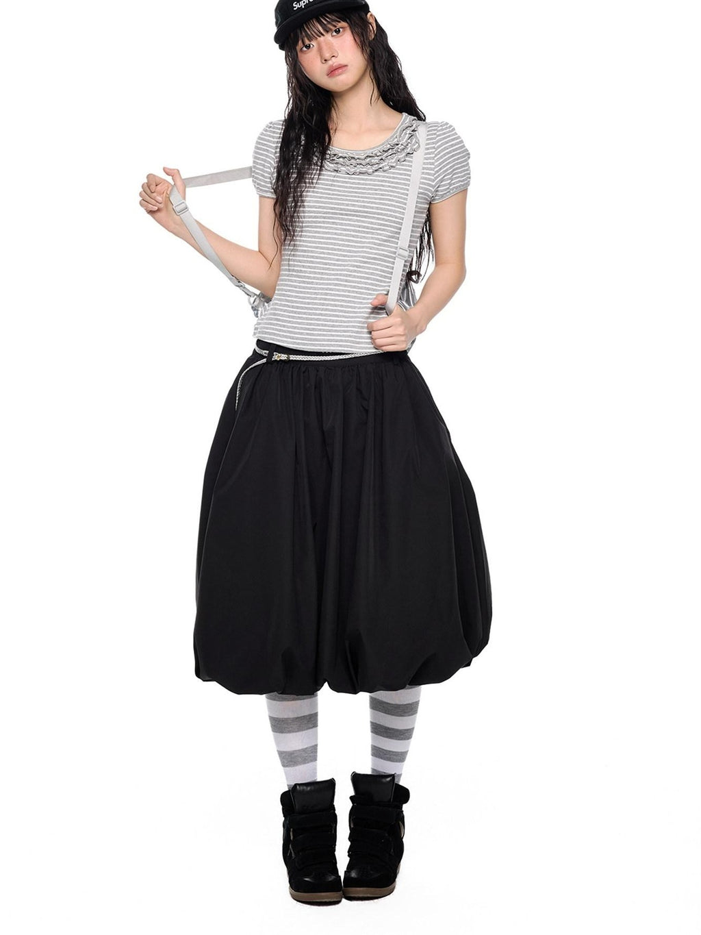 EZEK Cloud Floral Bud Bubble Pocket A Line Women's Polyester Midi Skirts