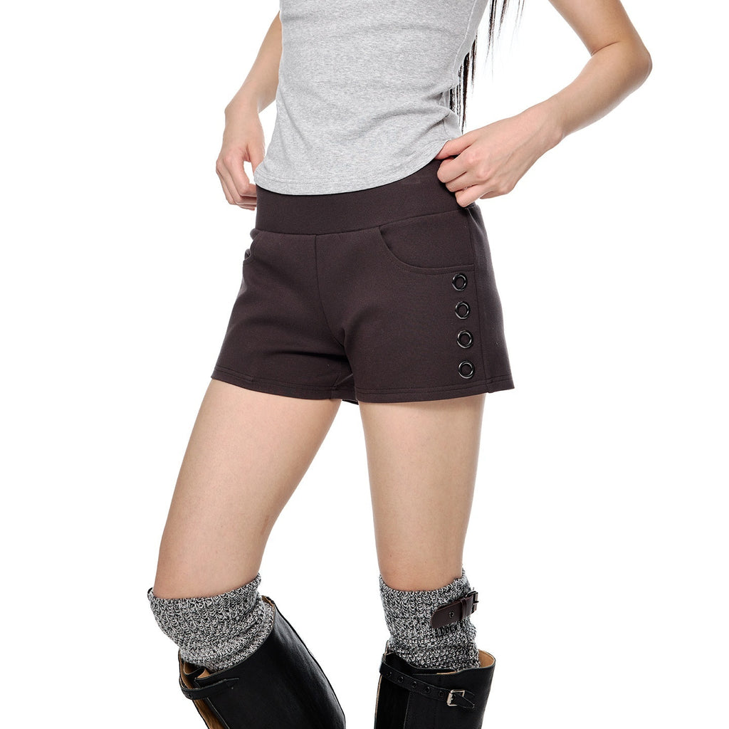 EZEK_Coffee_Slub_Texture_Slim_Fit_Pocket_Elastic_Waist_Women's_Cotton_Low-rise_Shorts_1018889874934_MISSTT