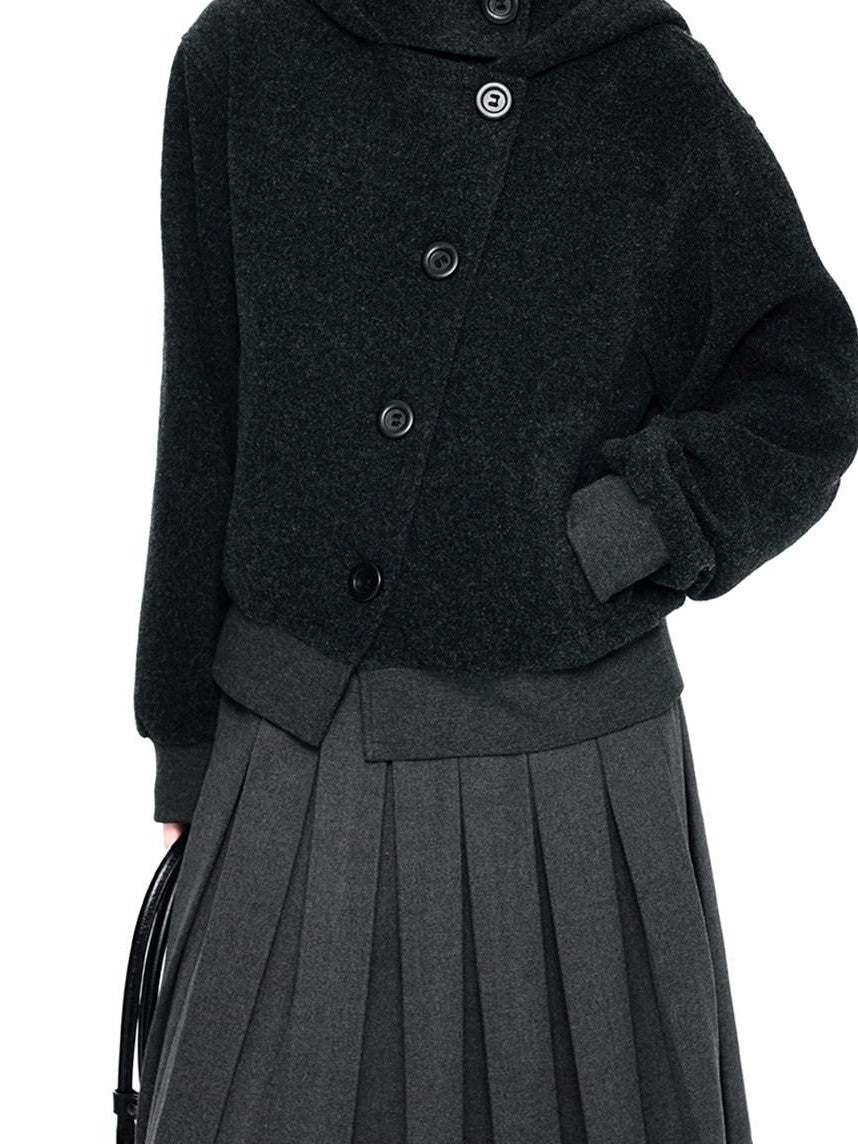 EZEK College Buttoned Hooded Short Single Breasted Women's Polyester Fleece Jackets