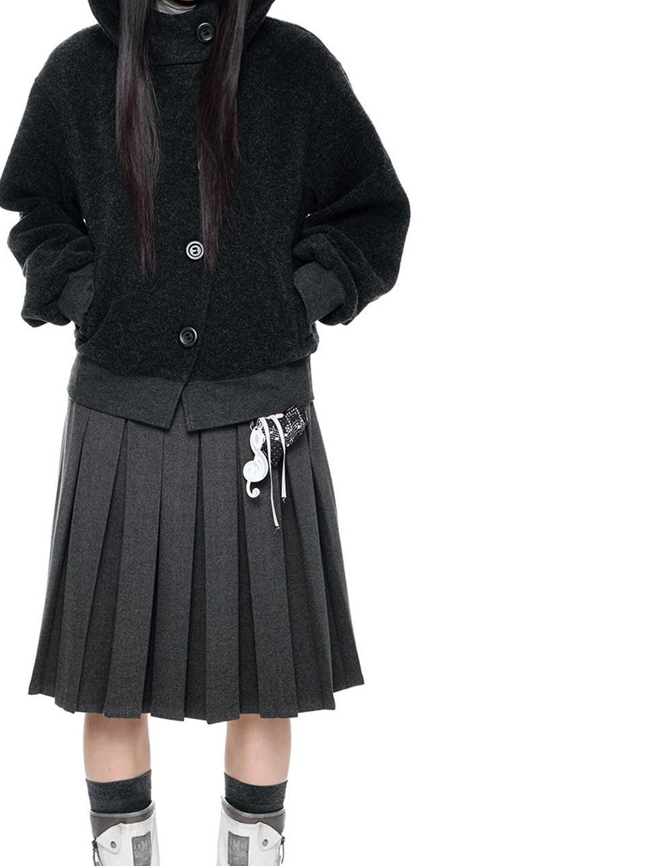EZEK College Buttoned Hooded Short Single Breasted Women's Polyester Fleece Jackets
