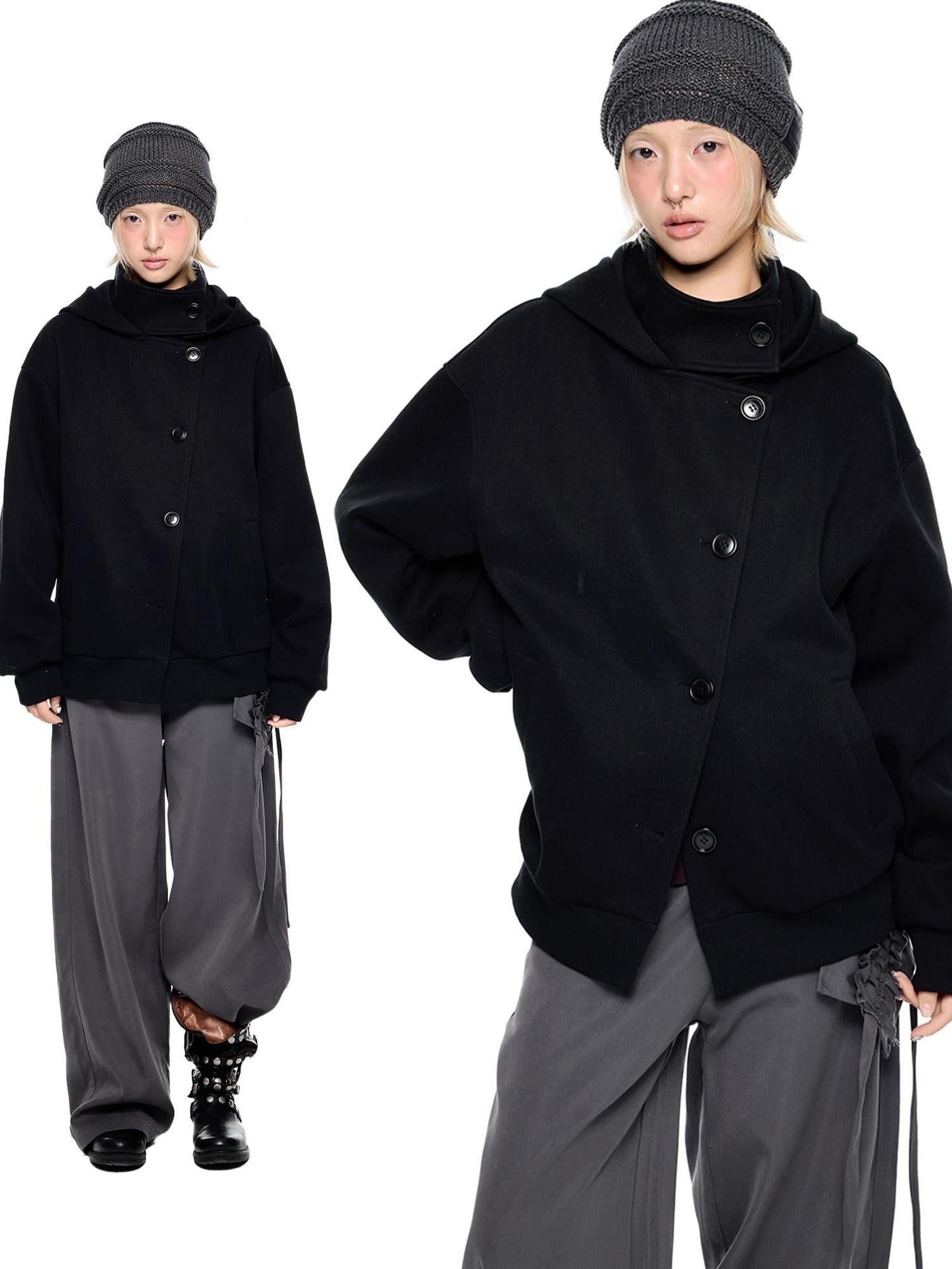 EZEK College Buttoned Hooded Short Single Breasted Women's Polyester Fleece Jackets