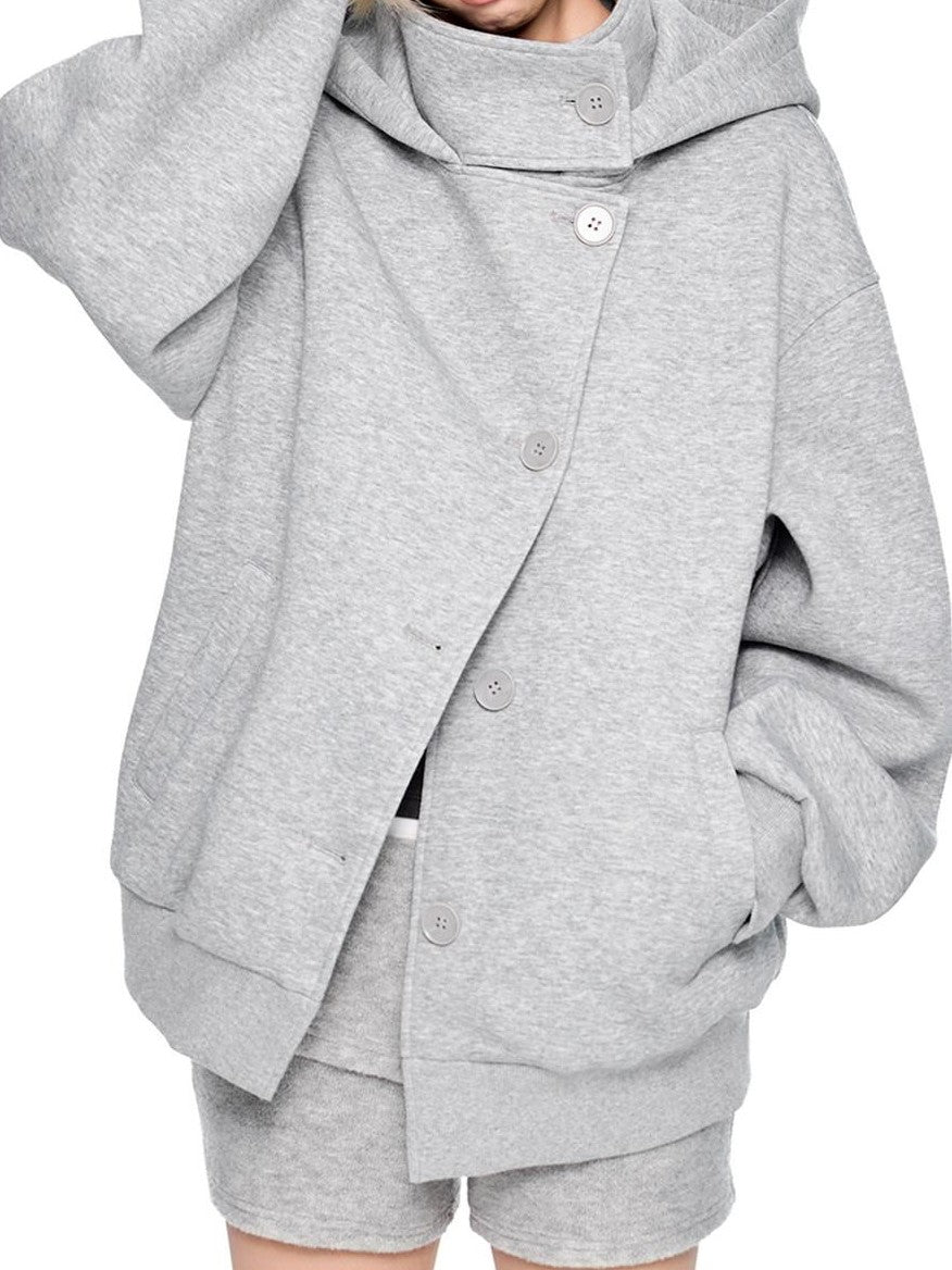 EZEK College Buttoned Hooded Short Single Breasted Women's Polyester Fleece Jackets