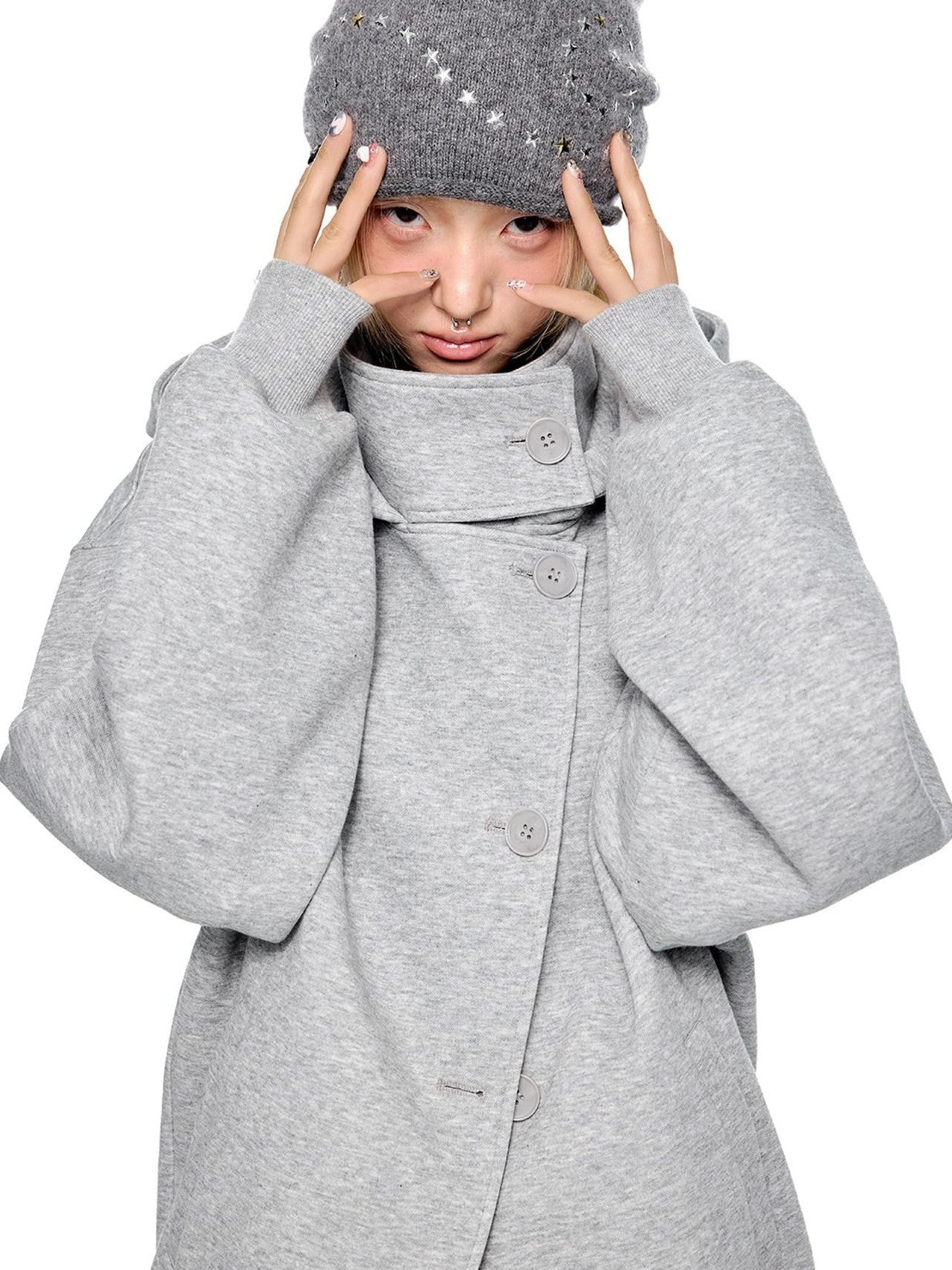 EZEK College Buttoned Hooded Short Single Breasted Women's Polyester Fleece Jackets