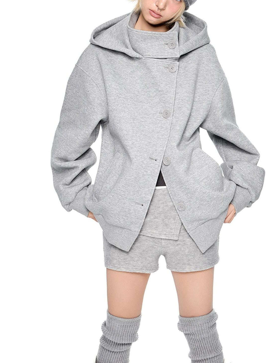 EZEK College Buttoned Hooded Short Single Breasted Women's Polyester Fleece Jackets