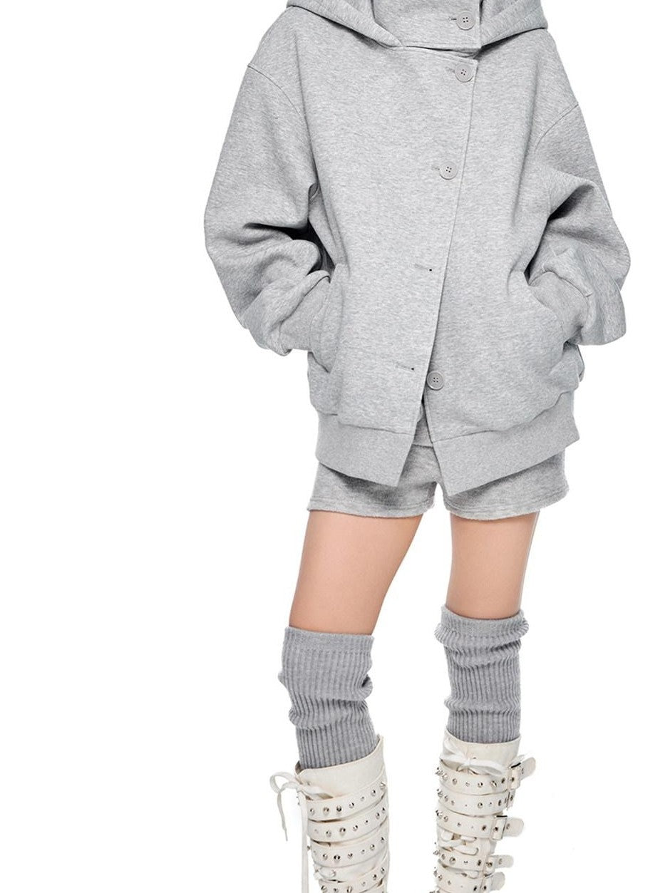 EZEK College Buttoned Hooded Short Single Breasted Women's Polyester Fleece Jackets