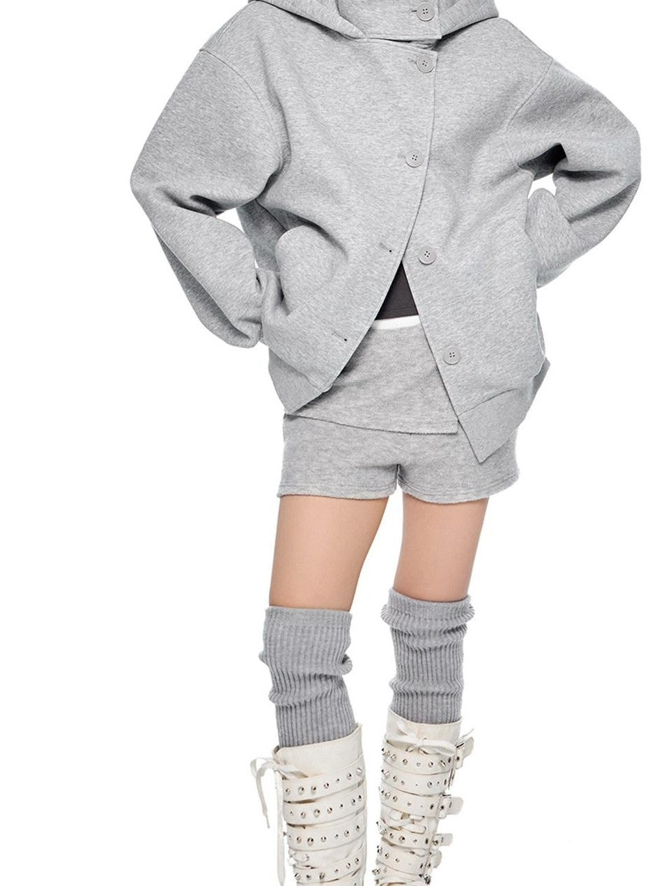 EZEK College Buttoned Hooded Short Single Breasted Women's Polyester Fleece Jackets
