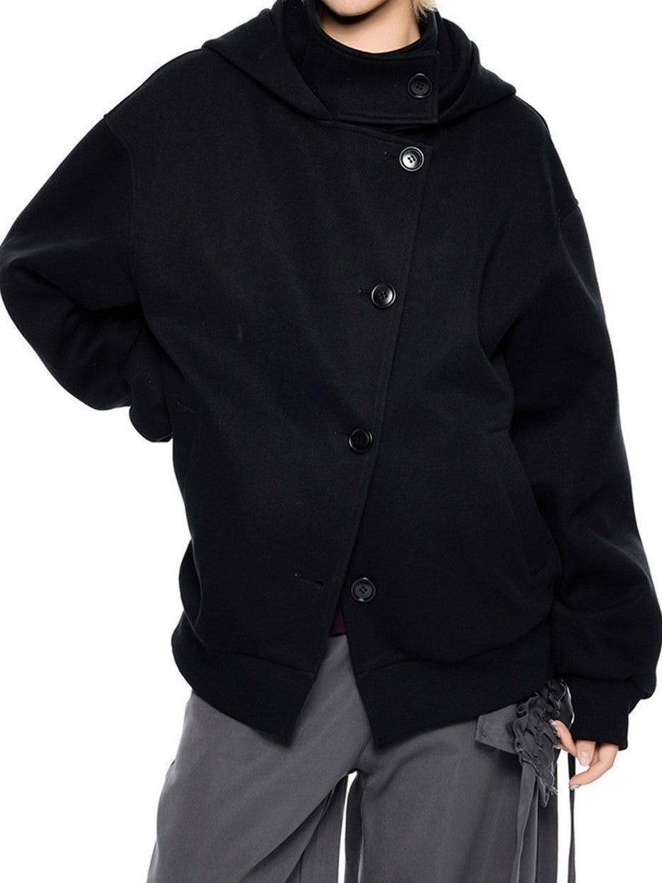 EZEK College Buttoned Hooded Short Single Breasted Women's Polyester Fleece Jackets