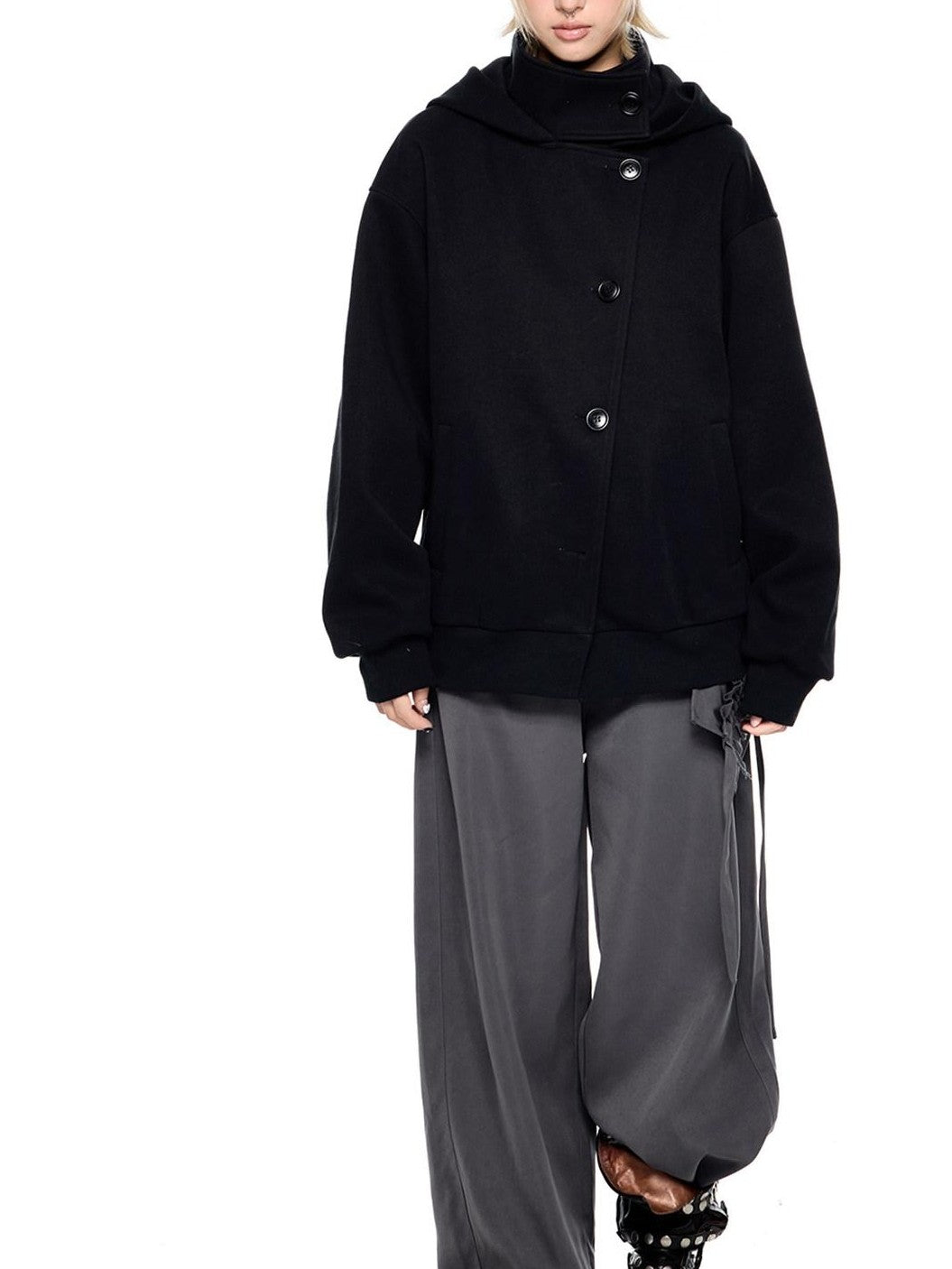 EZEK College Buttoned Hooded Short Single Breasted Women's Polyester Fleece Jackets