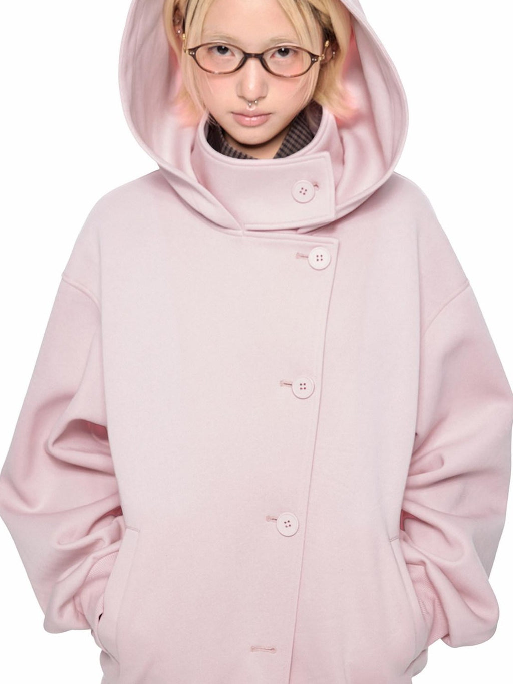 EZEK College Buttoned Hooded Short Single Breasted Women's Polyester Fleece Jackets