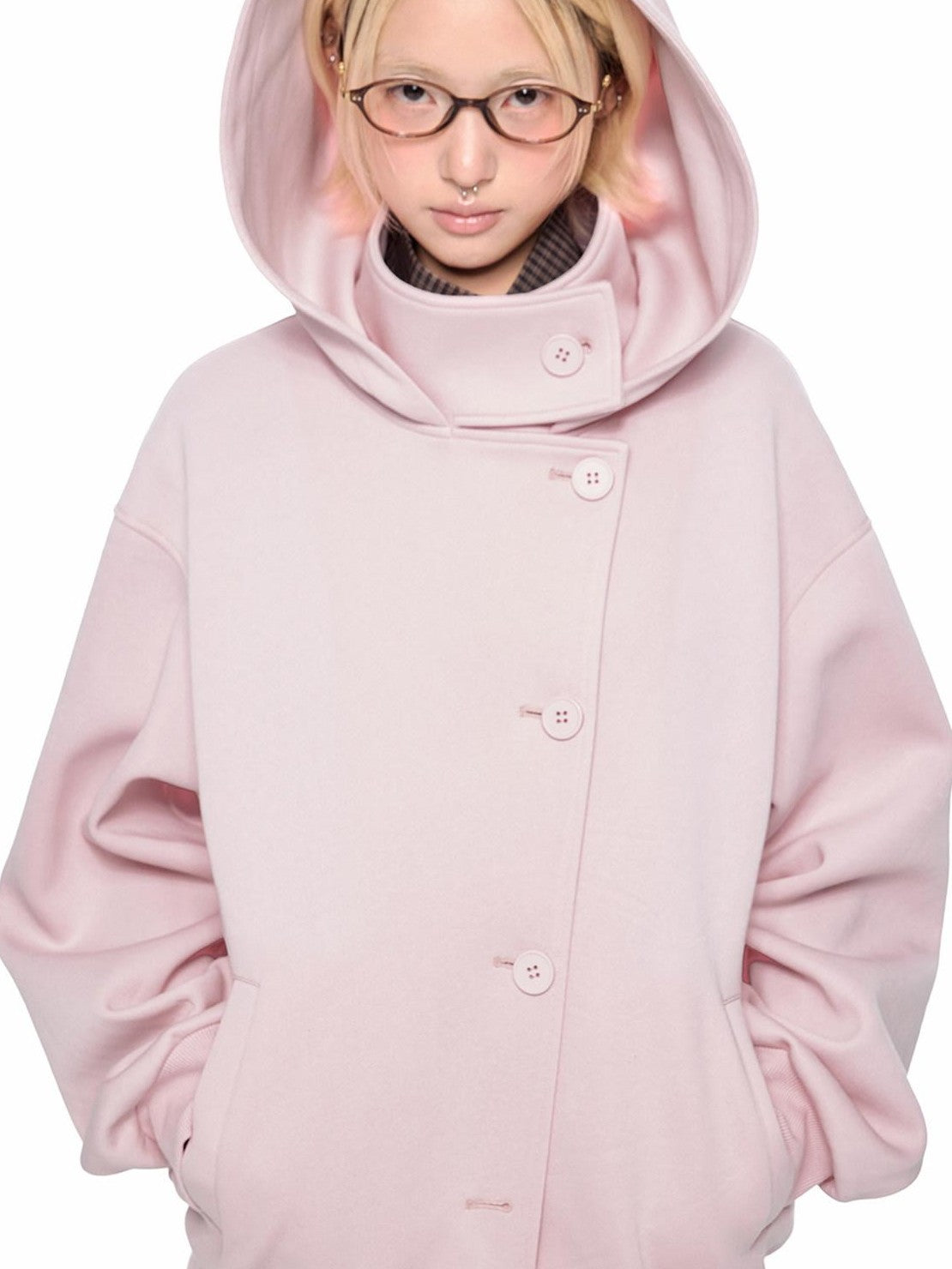EZEK College Buttoned Hooded Short Single Breasted Women's Polyester Fleece Jackets