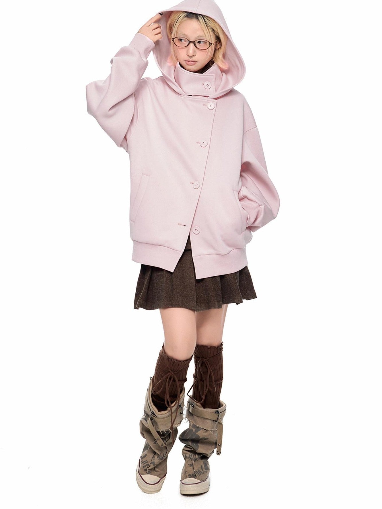 EZEK College Buttoned Hooded Short Single Breasted Women's Polyester Fleece Jackets