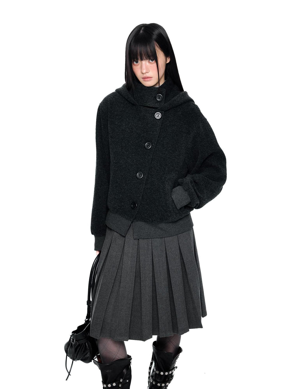 EZEK College Buttoned Hooded Short Single Breasted Women's Polyester Fleece Jackets