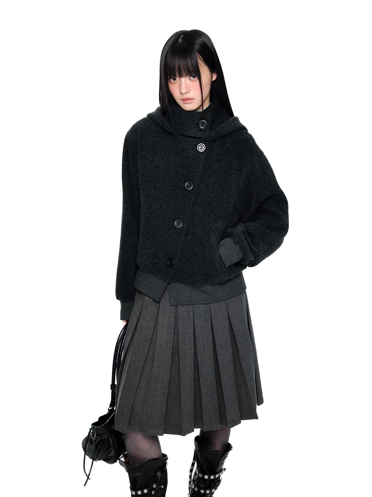 EZEK College Buttoned Hooded Short Single Breasted Women's Polyester Fleece Jackets