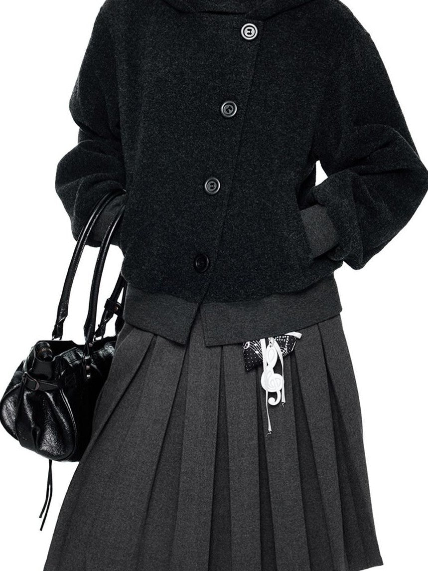 EZEK College Buttoned Hooded Short Single Breasted Women's Polyester Fleece Jackets