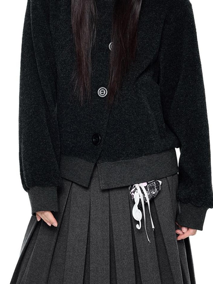 EZEK College Buttoned Hooded Short Single Breasted Women's Polyester Fleece Jackets