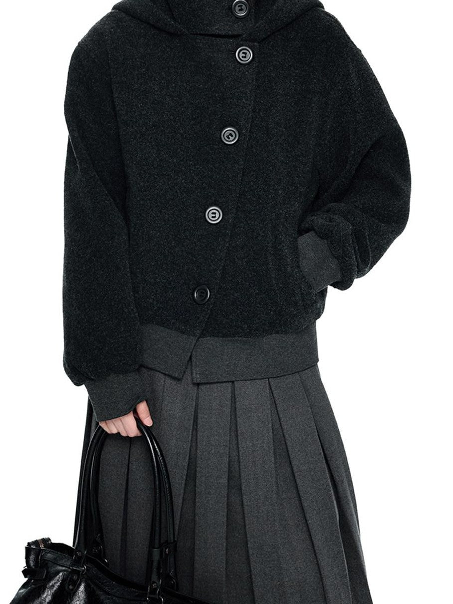 EZEK College Buttoned Hooded Short Single Breasted Women's Polyester Fleece Jackets