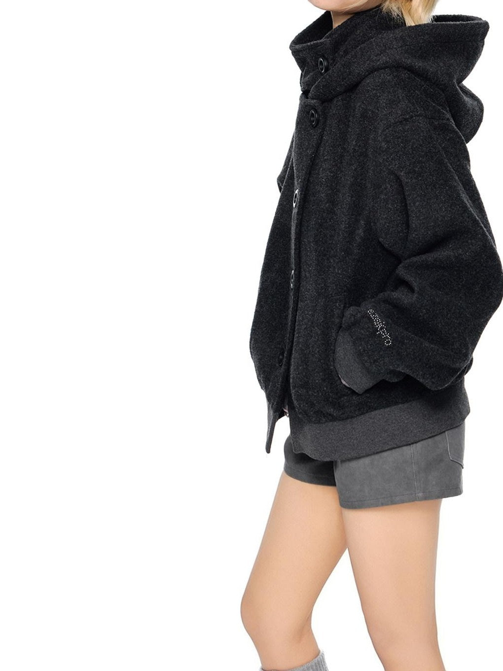EZEK College Style Hooded Button Short Retro Women's Wool Blend Varsity Jackets
