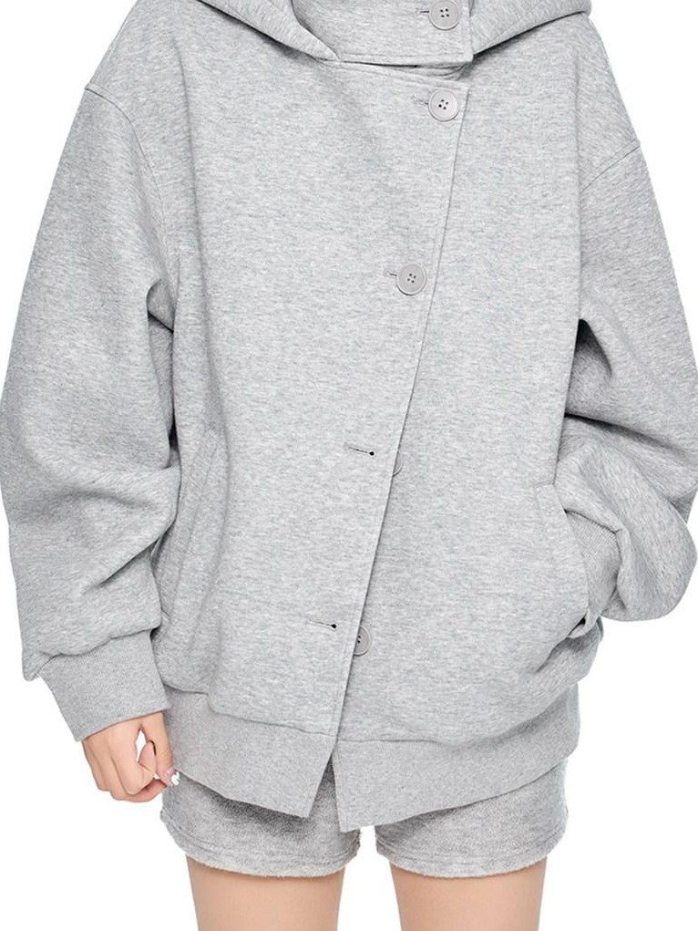 EZEK Collegiate Hooded Letter Print Button Front Women's Cotton Blend Zip-up Hoodies