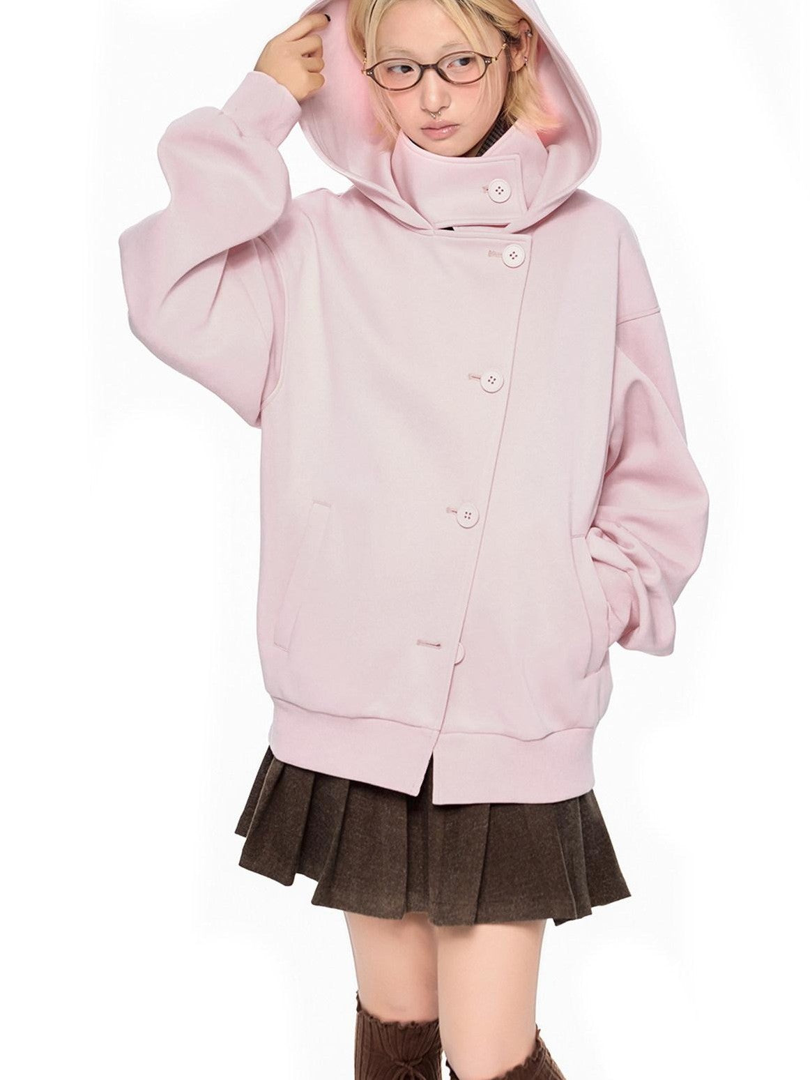 EZEK Collegiate Hooded Letter Print Button Front Women's Cotton Blend Zip-up Hoodies